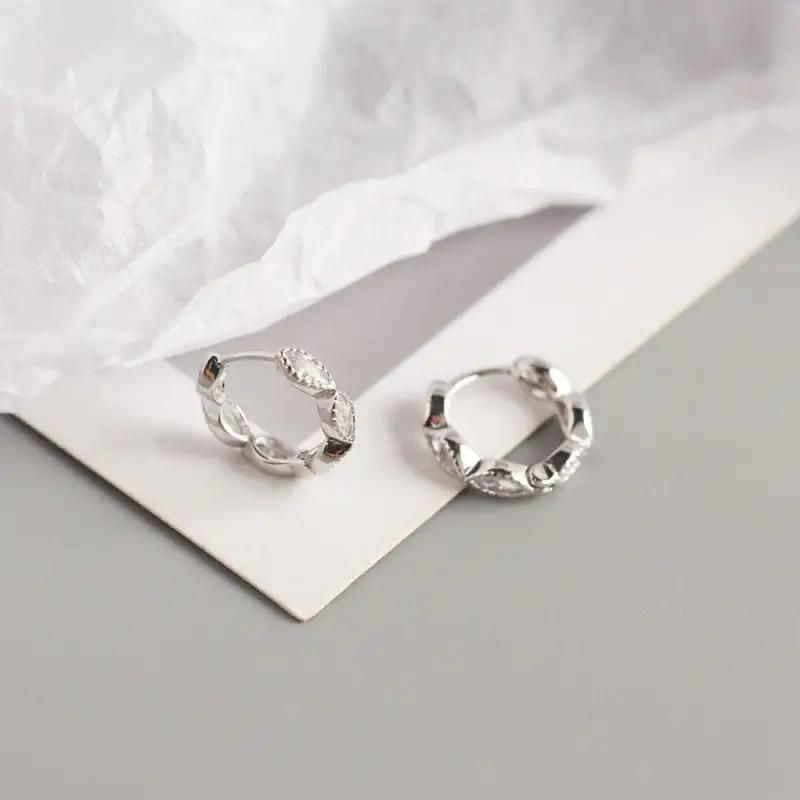 Geometric Marquise CZ Hoop Earrings in Sterling Silver