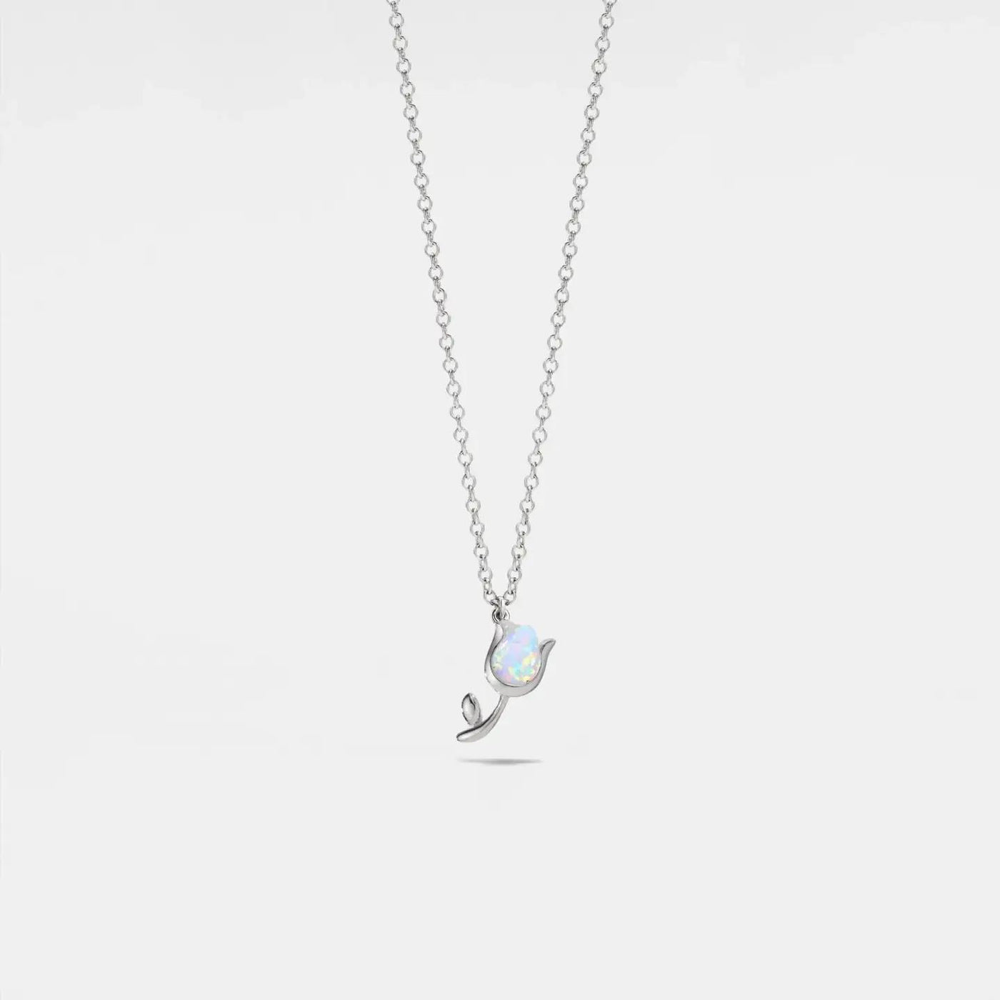 Tiny Small Opal Tulip Flower Necklace