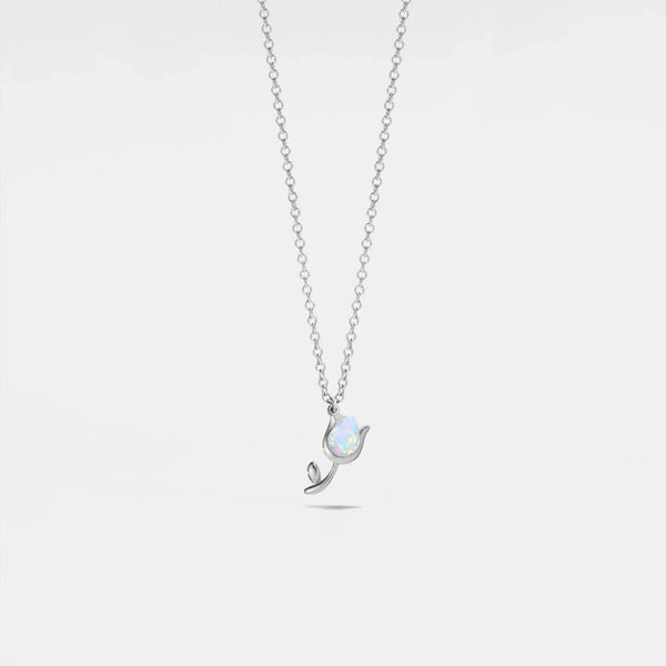 Tiny Small Opal Tulip Flower Necklace