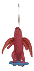 Wool Felt Dinosaur on Skateboard Ornament