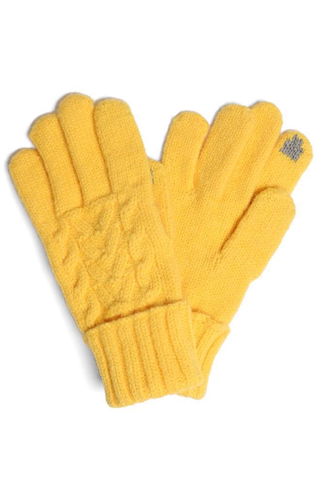 Solid Cable Knit Gloves with Flip Cuff