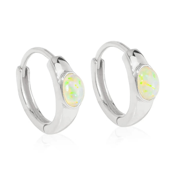 Sterling Silver Opal Hoop Earring
