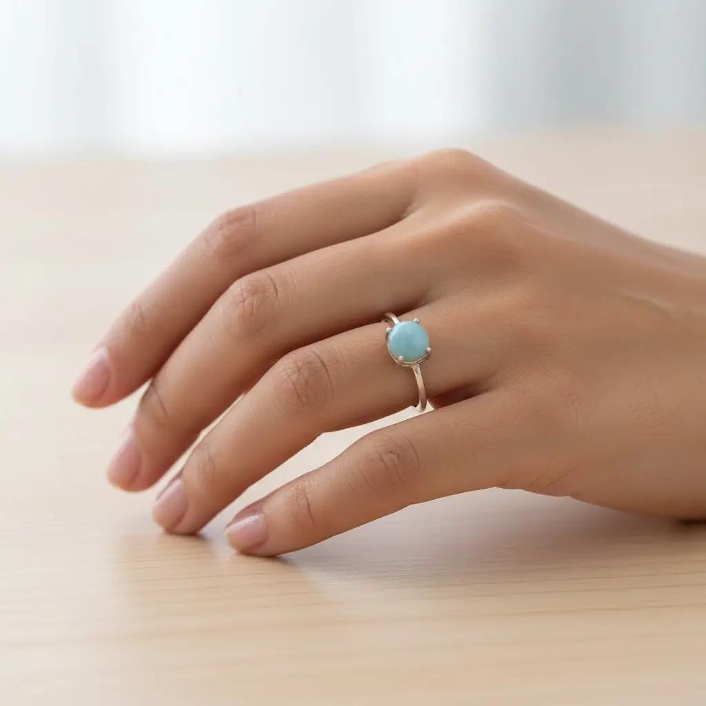 Round Larimar Sterling Silver Ring