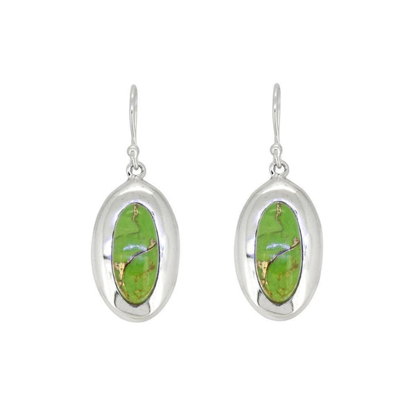 Sterling Silver Green Copper Turquoise Earrings