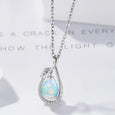 Teardrop Opal Leaf Pendant Necklace in Sterling Silver