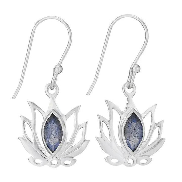 Labradorite Sterling Silver Open Lotus Earring