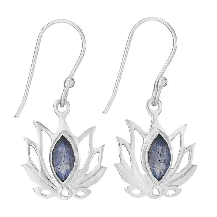 Labradorite Sterling Silver Open Lotus Earring