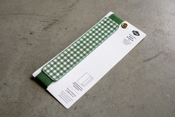 Green Gingham Vegan Leather Elastic Bookmark