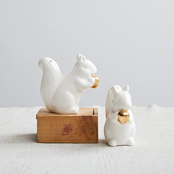 White and Gold Squirrel Salt and Pepper Shakers