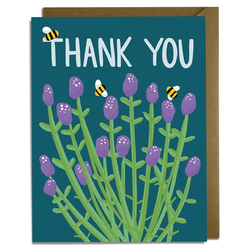Bees and Lavender Flowers - Thank You Card - Box of 8