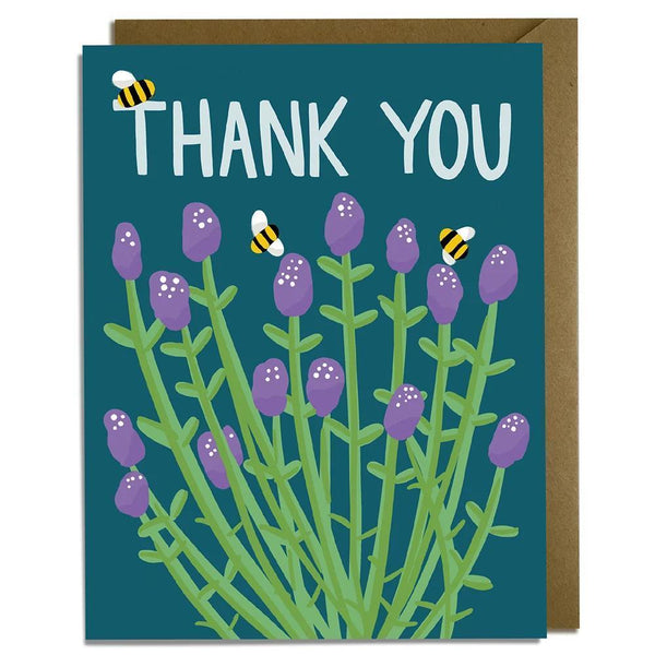 Bees and Lavender Flowers - Thank You Card - Box of 8