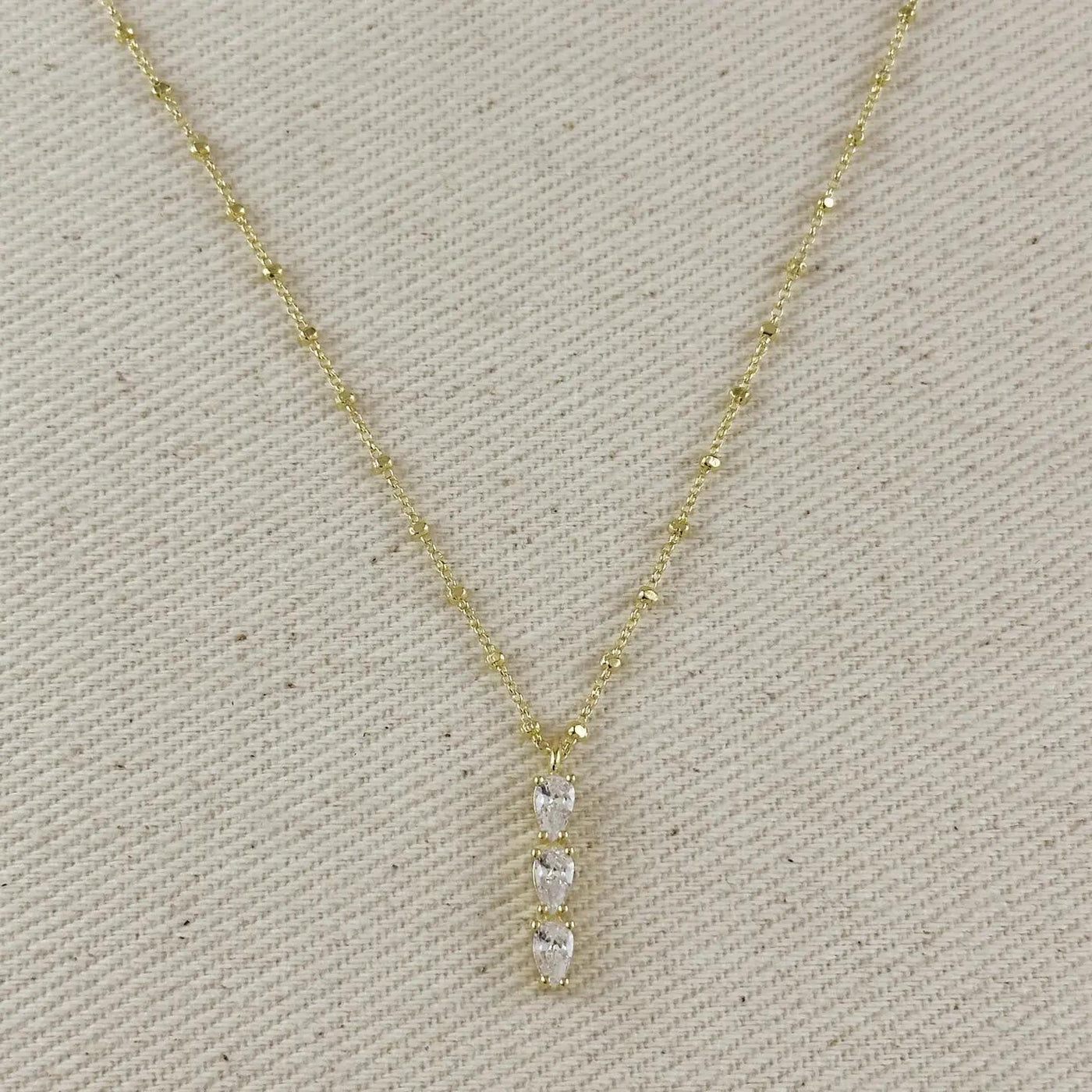 18k Gold Filled Triple CZ Drop Necklace