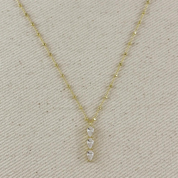 18k Gold Filled Triple CZ Drop Necklace