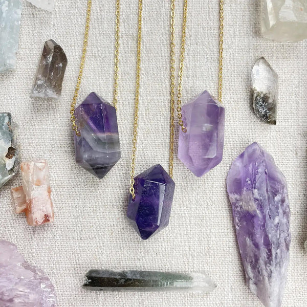 Amethyst Gemstone Double Terminated Point Necklace