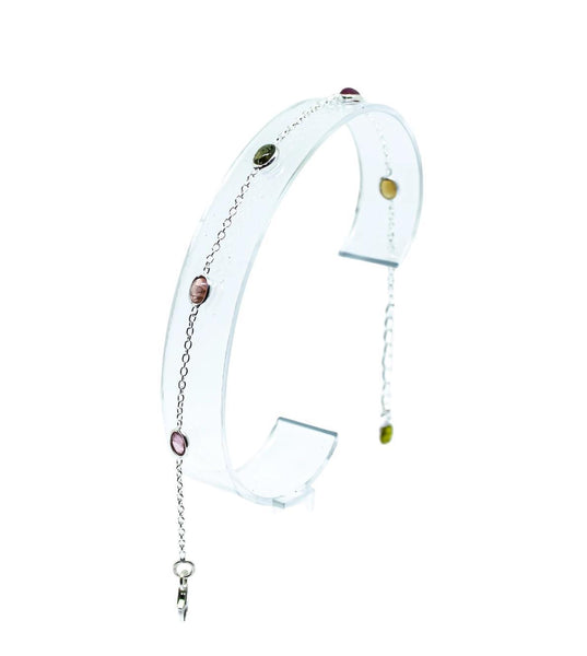 Round Tourmaline Sterling Silver Adjustable Bracelet