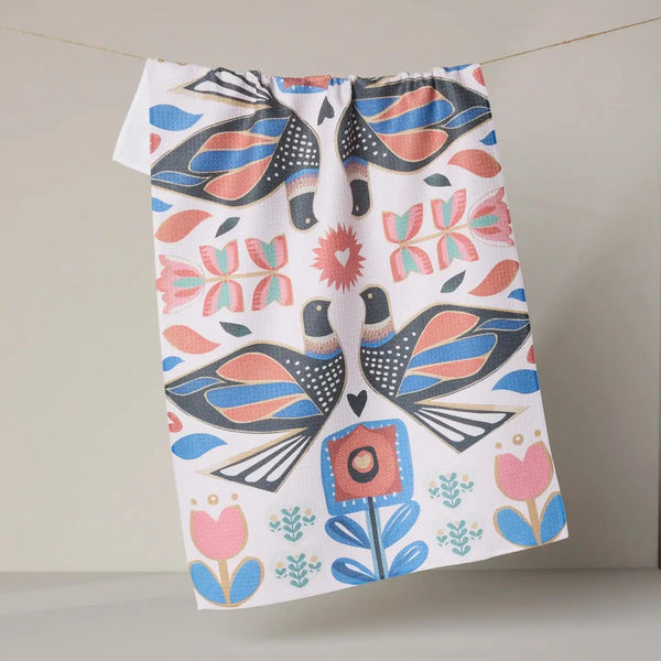 Scandi Lovebirds Tea Towel