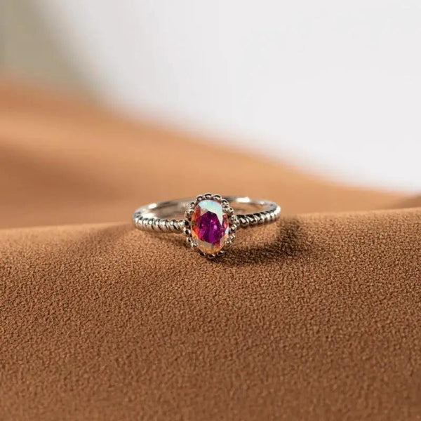 Oval-Cut Aurora Crystal Ring in Sterling Silver