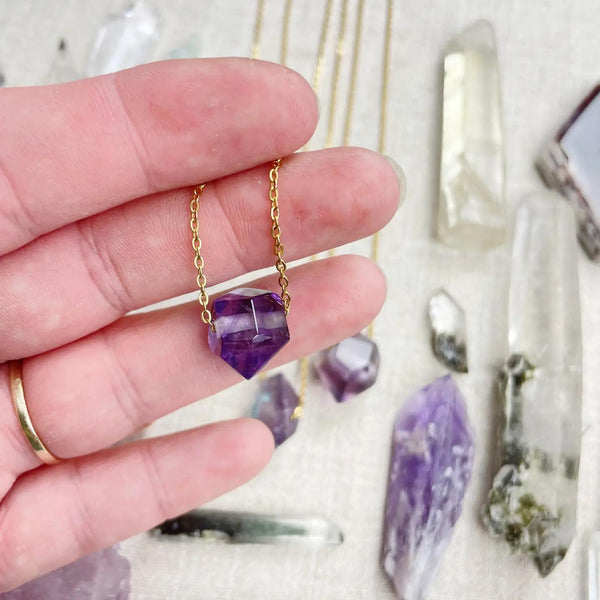 Included Amethyst Gemstone Double Terminated Point Necklace