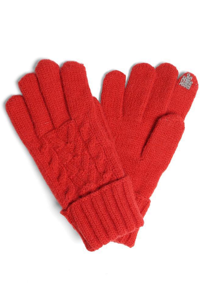 Solid Cable Knit Gloves with Flip Cuff