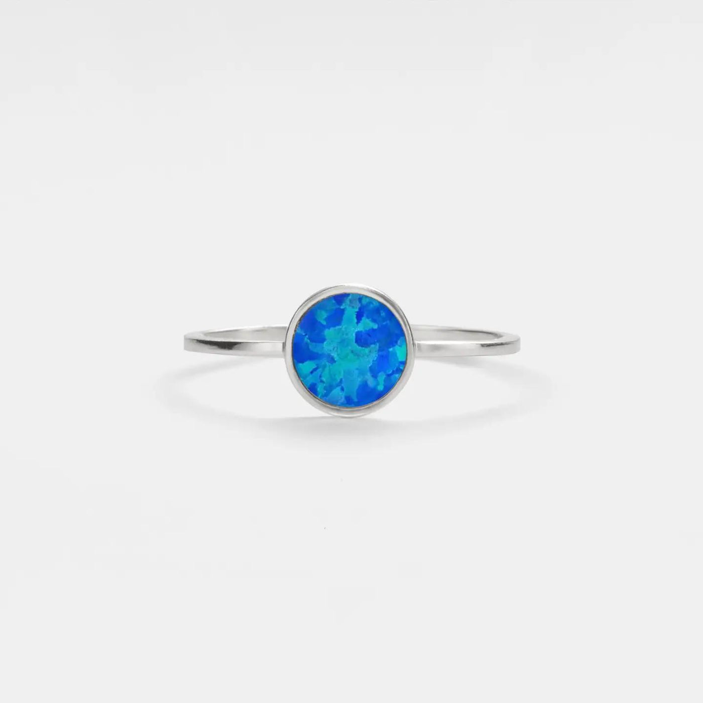 Dainty Blue Opal Sterling Silver Ring
