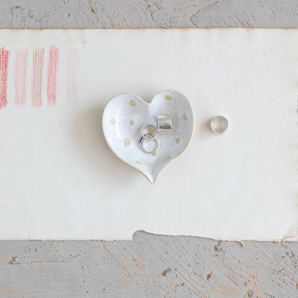 Dotted Stoneware Heart Shaped Dish