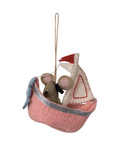 Wool Felt Animals in Sailboat Ornament