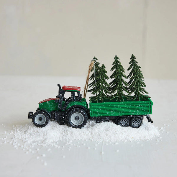 Tractor Trailer with Glitter Trees Ornament