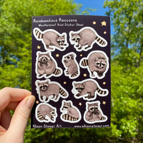 Rambunctious Raccoons Weatherproof Vinyl Sticker Sheet
