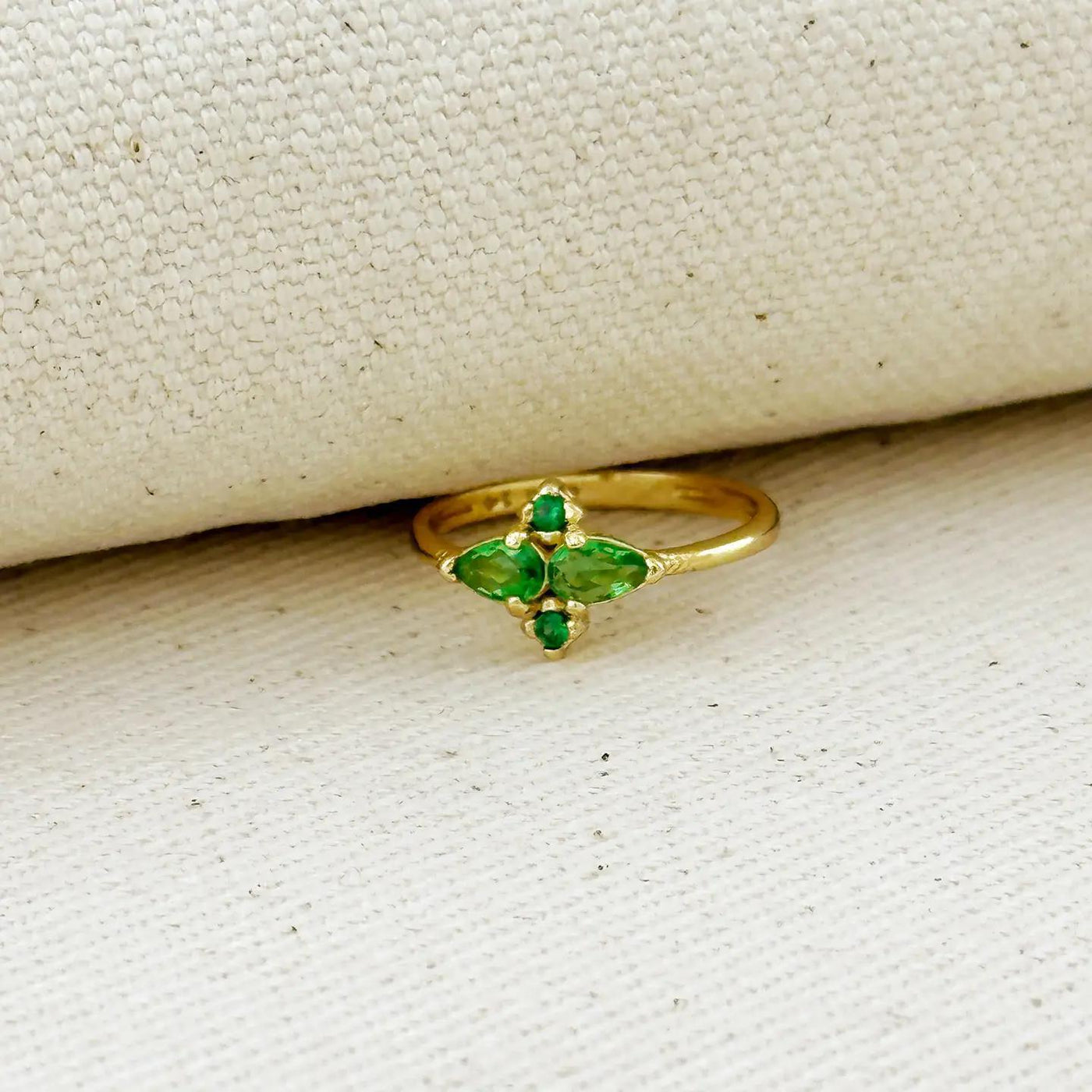 18k Gold-Filled Flower Ring with Emerald CZ