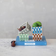 Hand-Painted Stoneware Berry Basket with Check Pattern
