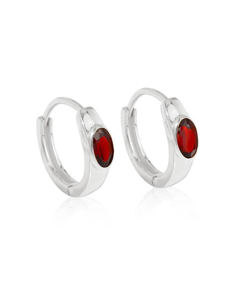 Sterling Silver Garnet Hoop Earring