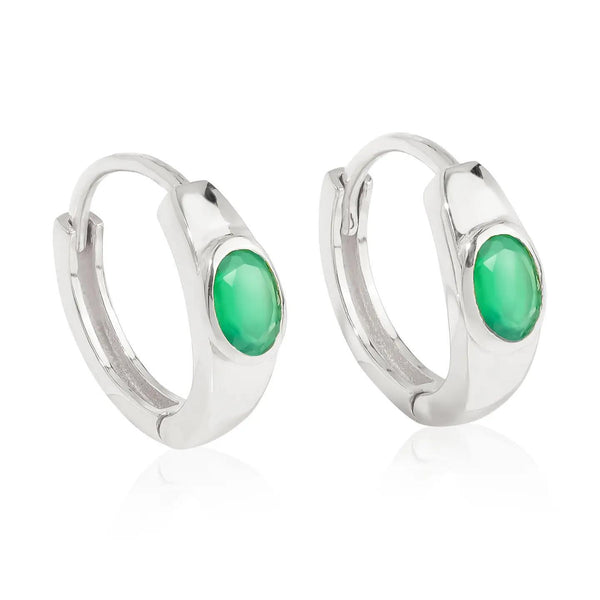 Sterling Silver Green Onyx Hoop Earring