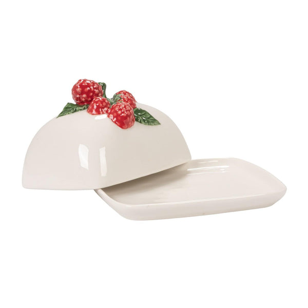 Stoneware Butter Dish W Raspberries