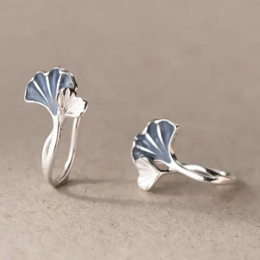 Dainty Blue Ginkgo Leaf Hook Earrings