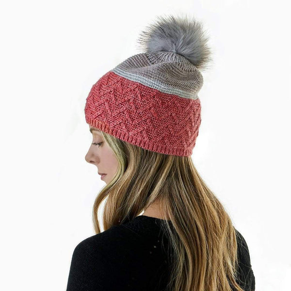 Colorblock Knit Hat with Pom