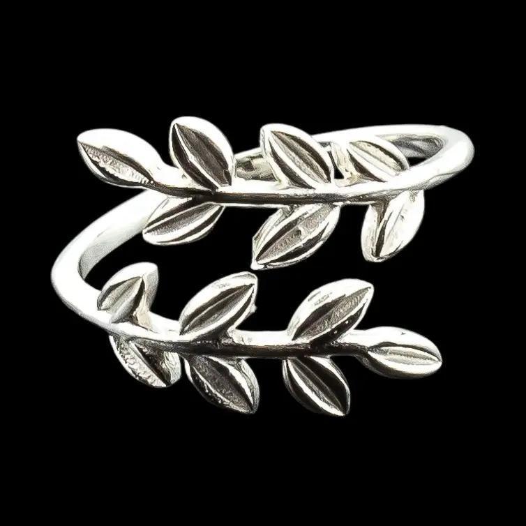 Sterling Silver Leaf Cluster Adjustable Ring