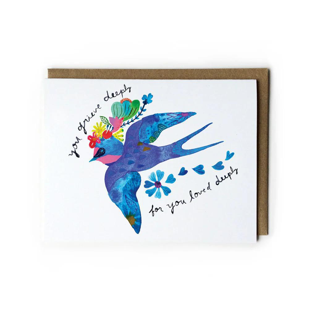 Blue Swallow You Grieve Deeply Sympathy Card