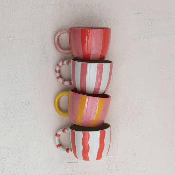 Hand Painted Stoneware Striped Mug, 10 oz.
