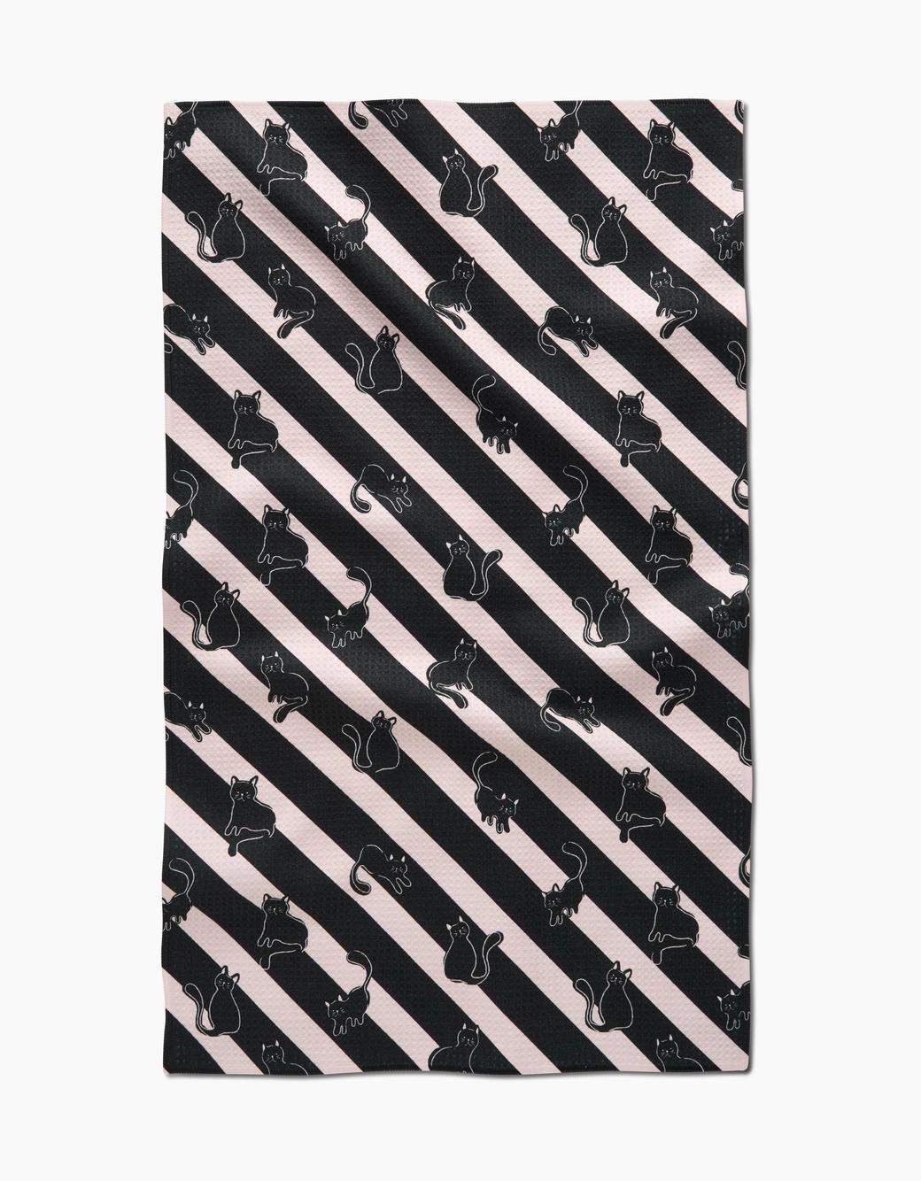 Striped Black Cats Tea Towel