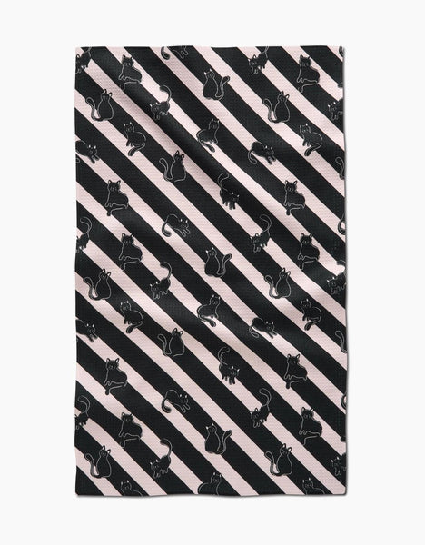 Striped Black Cats Tea Towel