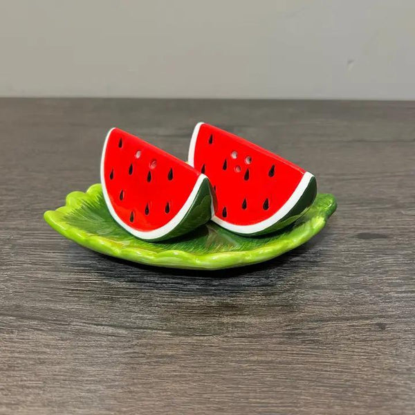 Watermelon Salt and Pepper Set with Plate