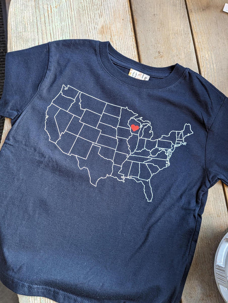 Wisconsin Heart Map Kid's T-Shirt - Navy