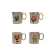 Stoneware Mug with Hand-Painted Flower & Rim