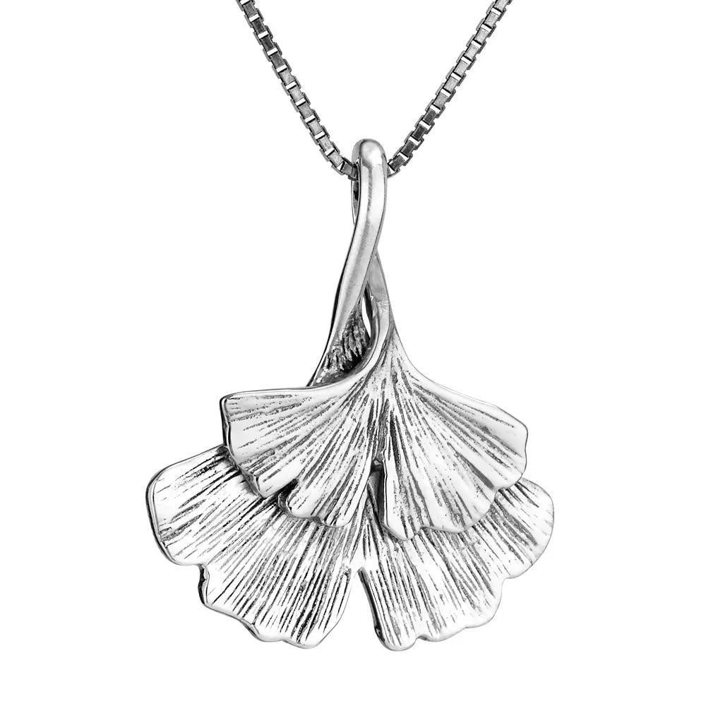Ginkgo Leaf Sterling Silver Pendant Necklace