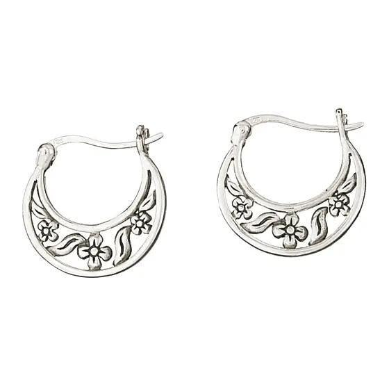 Sterling Silver Flower Hoop Earrings