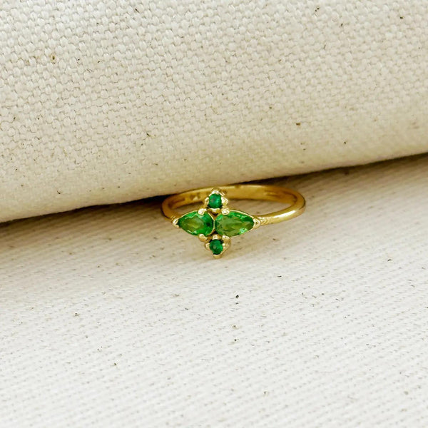 18k Gold-Filled Flower Ring with Emerald CZ