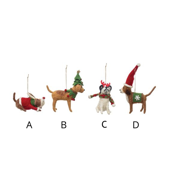 Wool Felt Holiday Dog Ornament (4 styles)