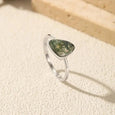 Triangle Green Moss Agate Band Ring in 925 Sterling Silver
