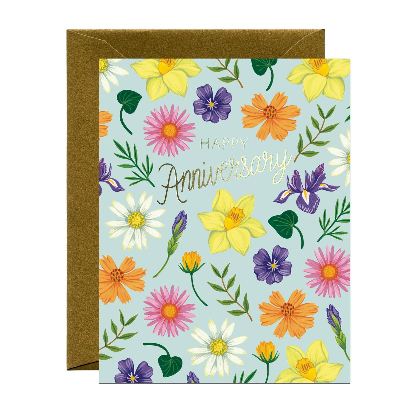 Flower Anniversary Card Foil Stamped