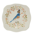 Stoneware Scalloped Plate with Insects, Birds, and Flowers, Multi Color 4 Styles